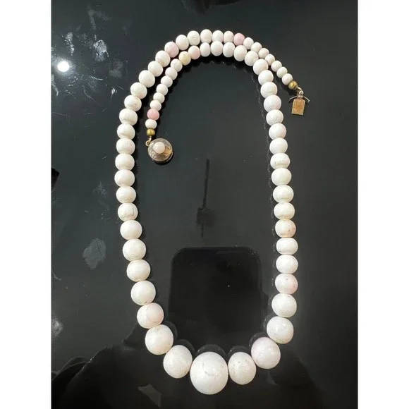 Antique Victorian Mediterranean Conch Shell Necklace 800 Silver Clasp Graduated